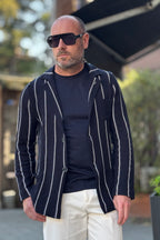 V2 GIACCA A RIGHE IN MAGLIA COLORE BLU