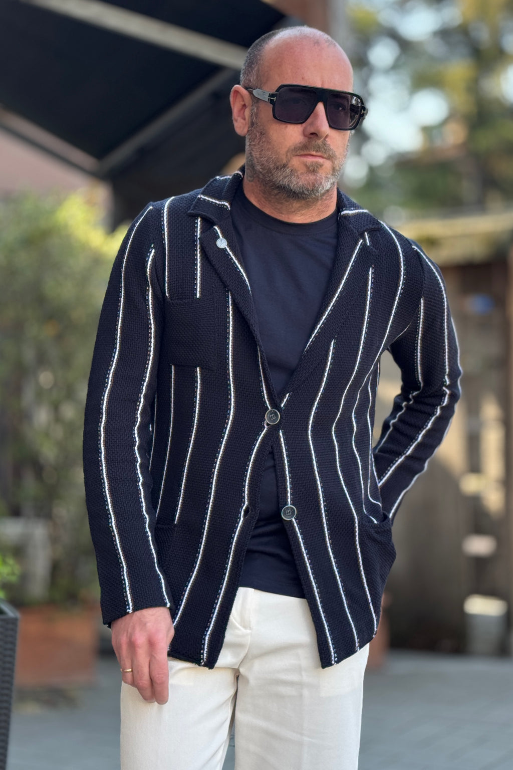 V2 GIACCA A RIGHE IN MAGLIA COLORE BLU