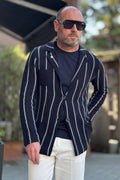 V2 GIACCA A RIGHE IN MAGLIA COLORE BLU