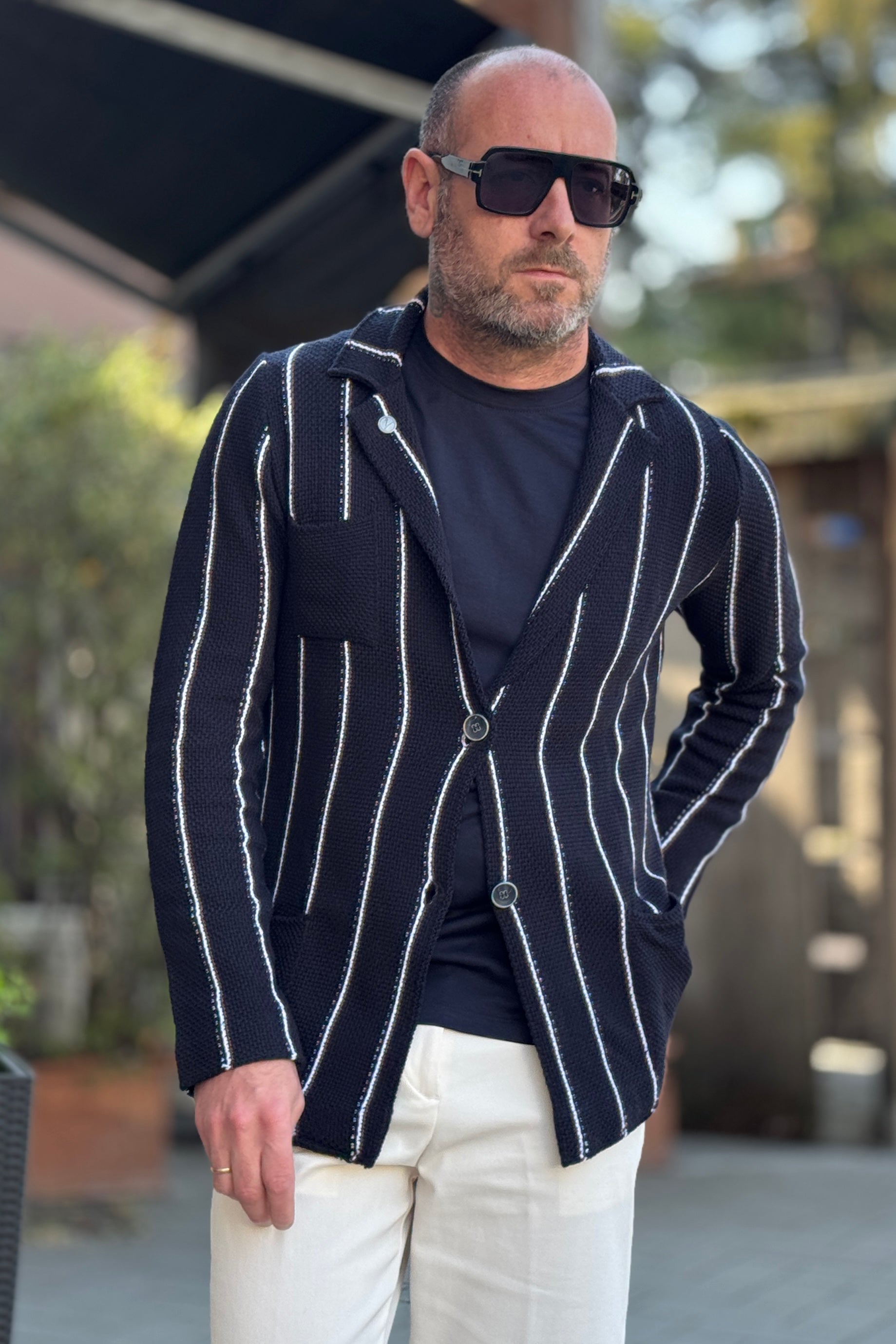 V2 GIACCA A RIGHE IN MAGLIA COLORE BLU