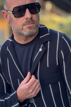 V2 GIACCA A RIGHE IN MAGLIA COLORE BLU
