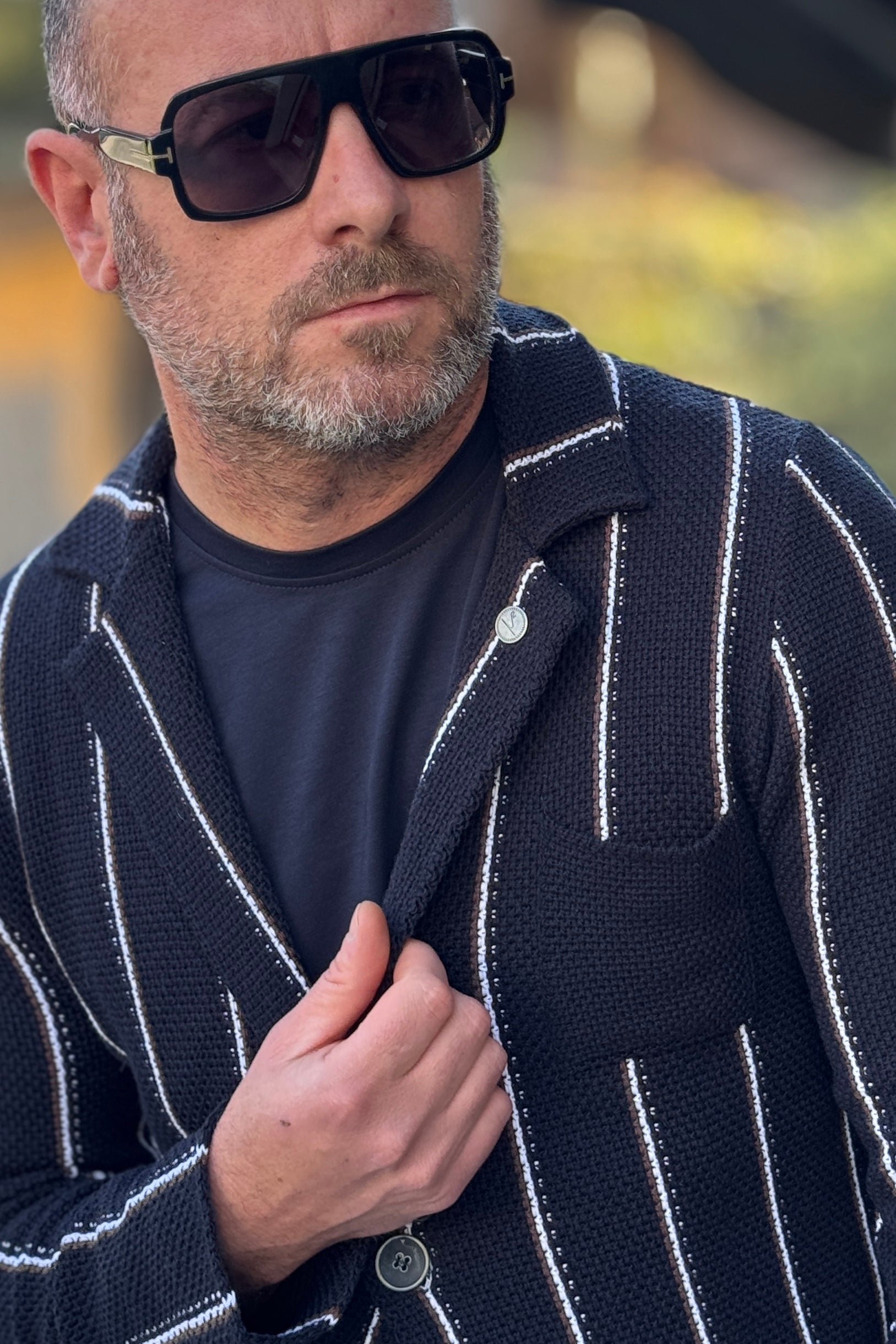 V2 GIACCA A RIGHE IN MAGLIA COLORE BLU
