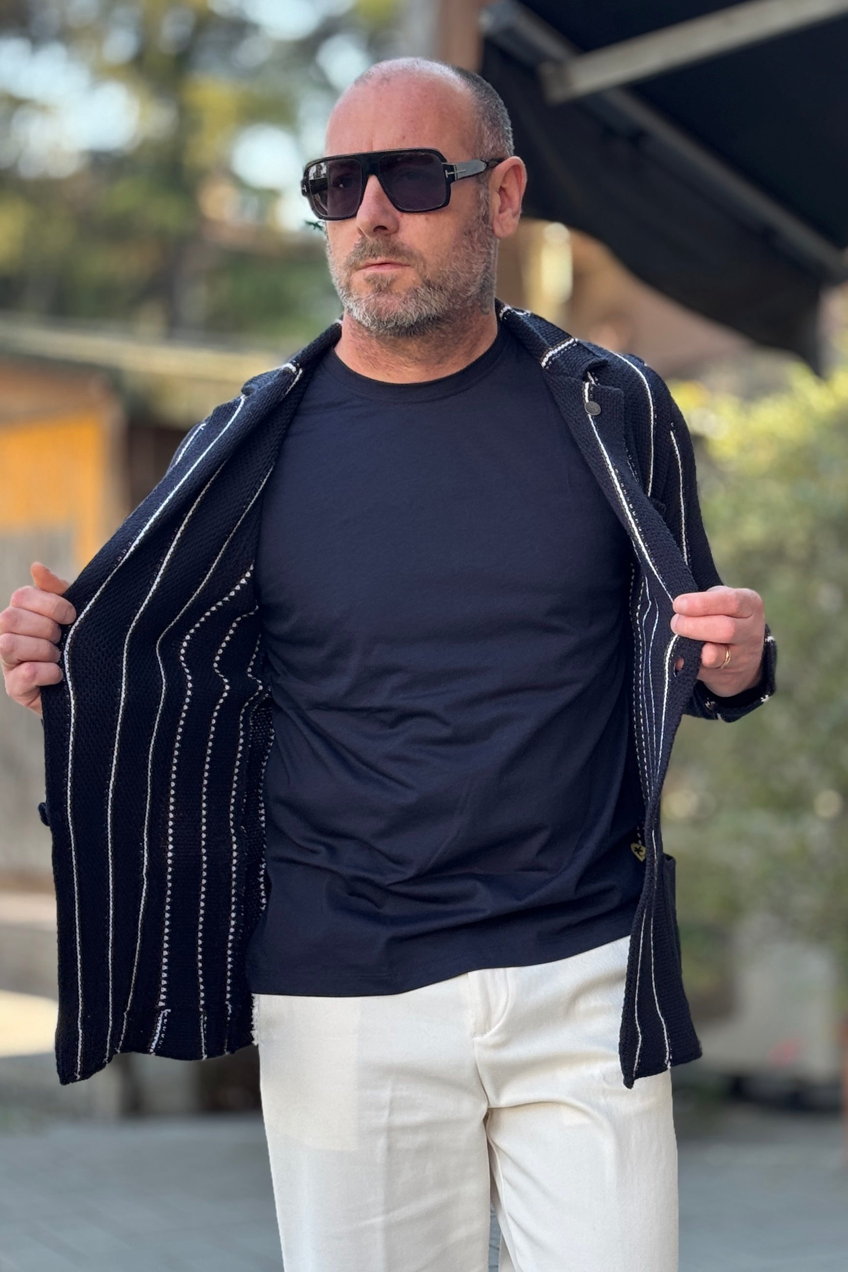 V2 GIACCA A RIGHE IN MAGLIA COLORE BLU