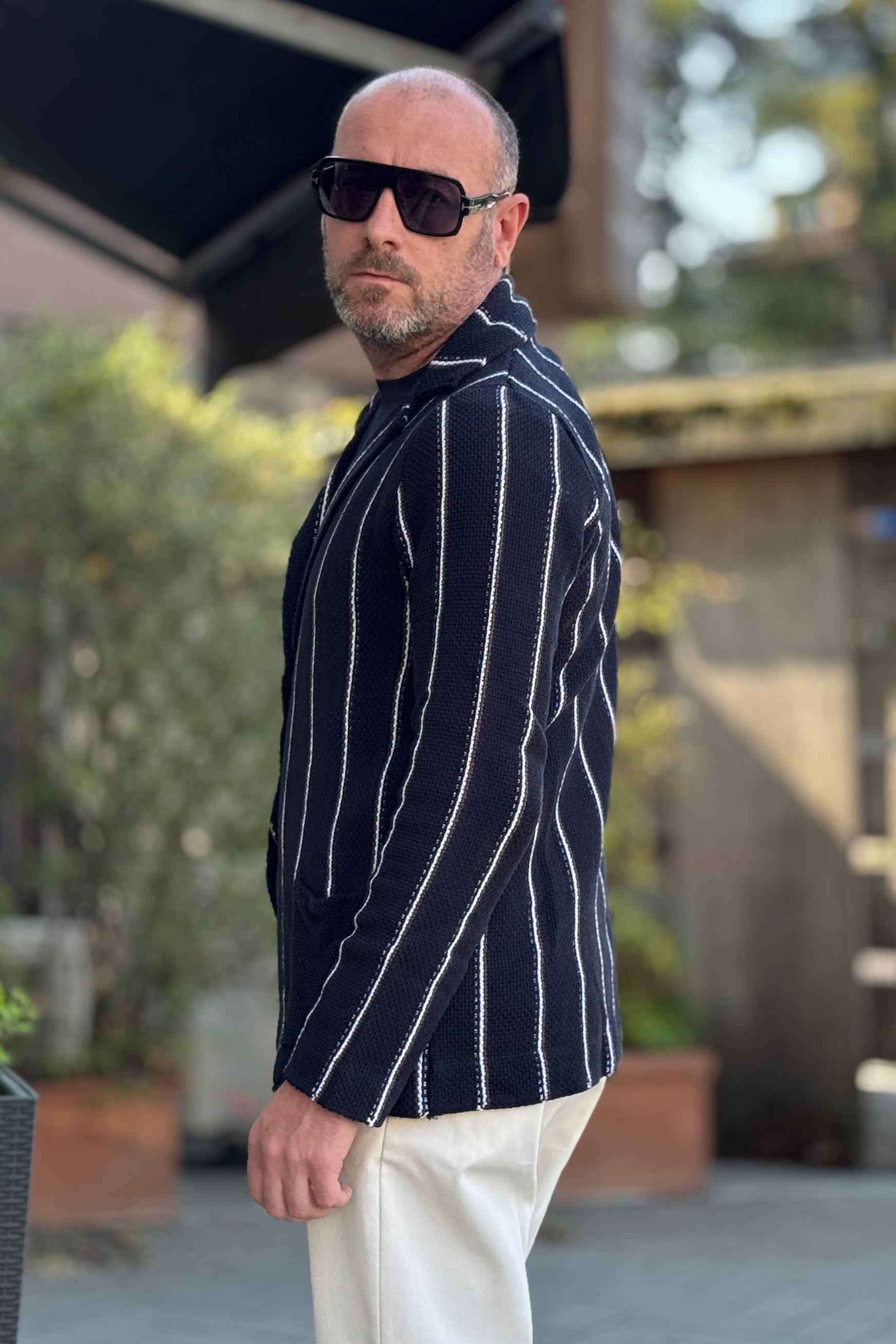 V2 GIACCA A RIGHE IN MAGLIA COLORE BLU