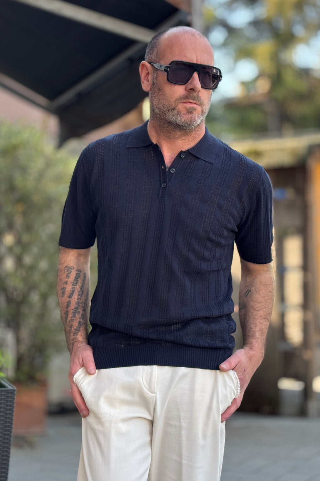 ANIMA POLO IN LINO E COTONE CON TRAMA