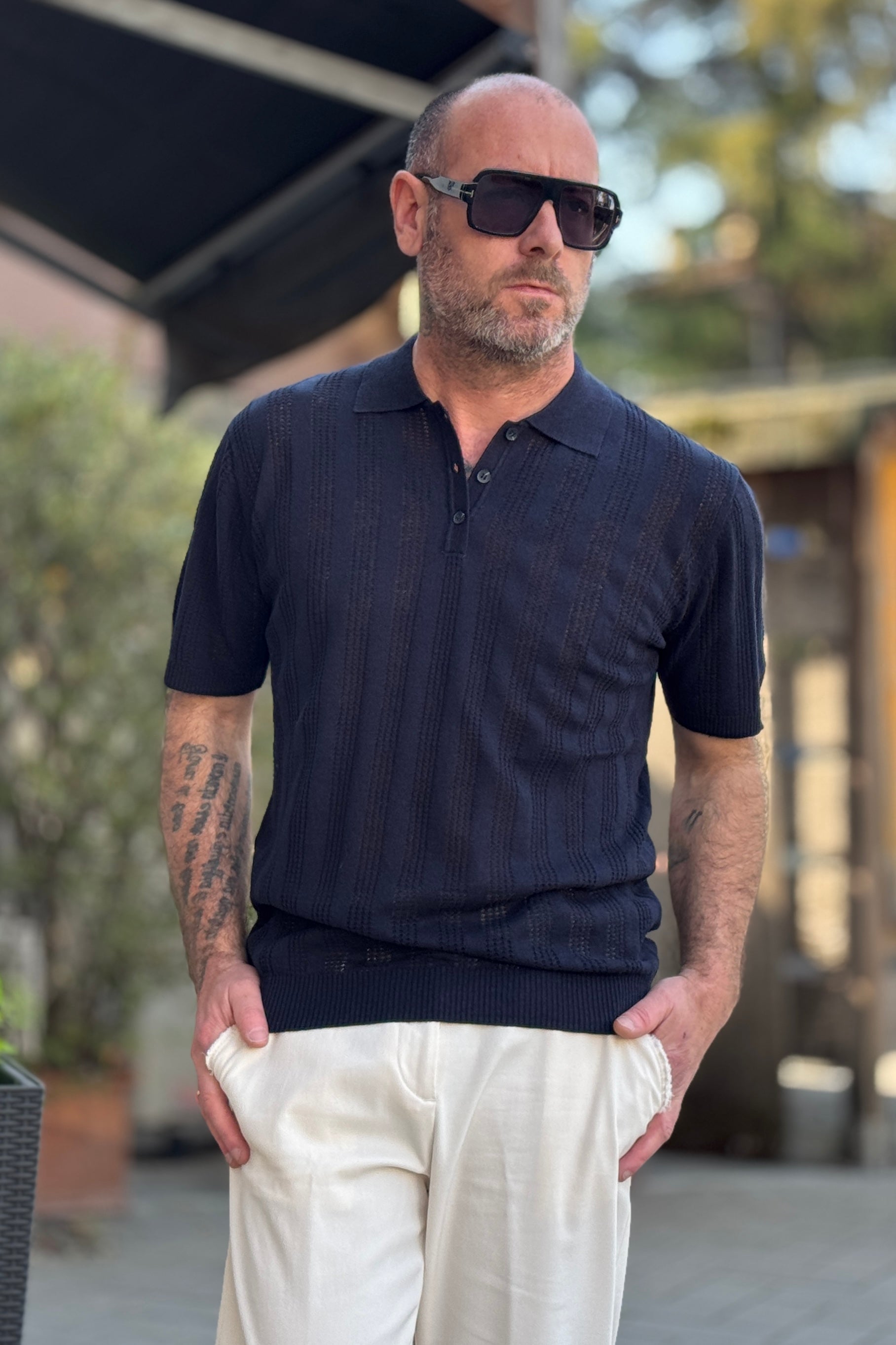 ANIMA POLO IN LINO E COTONE CON TRAMA