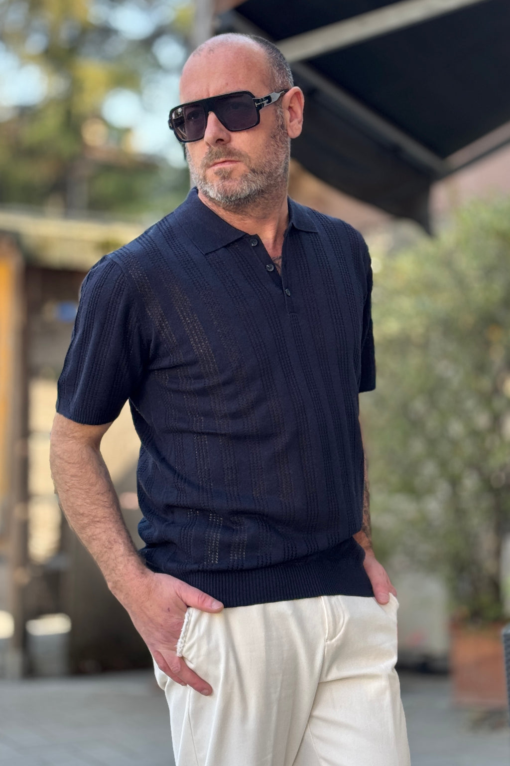 ANIMA POLO IN LINO E COTONE CON TRAMA