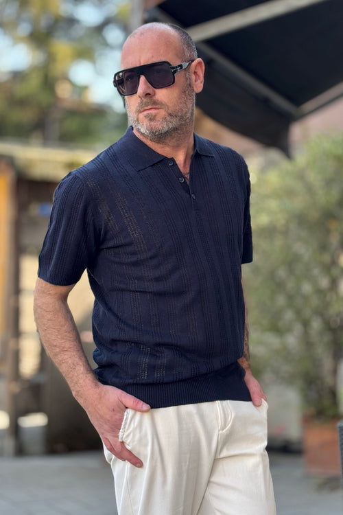 ANIMA POLO IN LINO E COTONE CON TRAMA